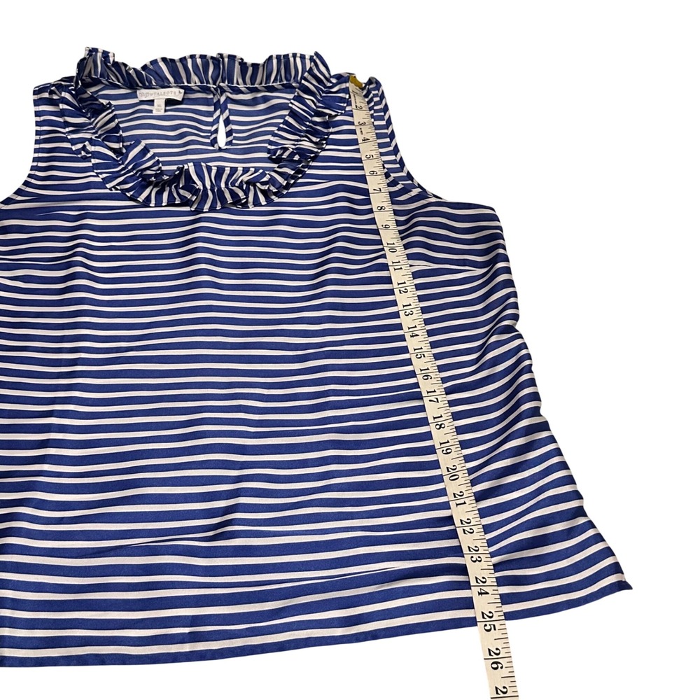 Talbots RSVP Womens XL Blue White Striped Ruffle Neck Sleeveless Shell Blouse - Picture 5 of 9